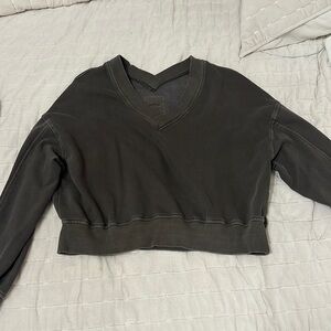 Dark Green Cropped V-Neck Aerie Sweater